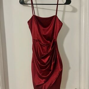 Windsor Red Satin Mini Dress Spaghetti Strap Bodycon